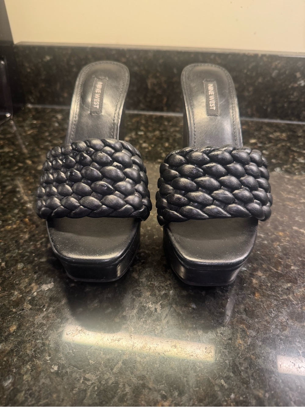 Nine West Black Braided Platform Slide Mules
